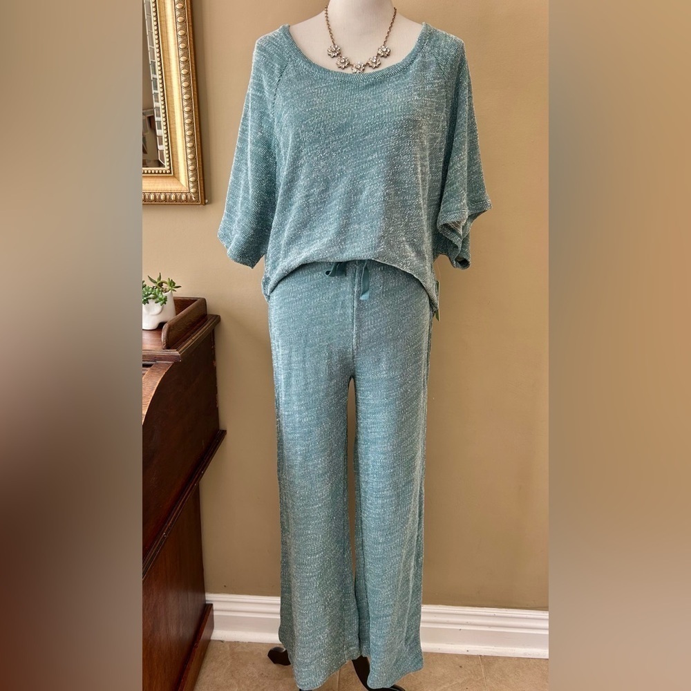 Honeydew Lounge Lover Top Wide Leg Pants Set Laurel Green Knit Size M NWT